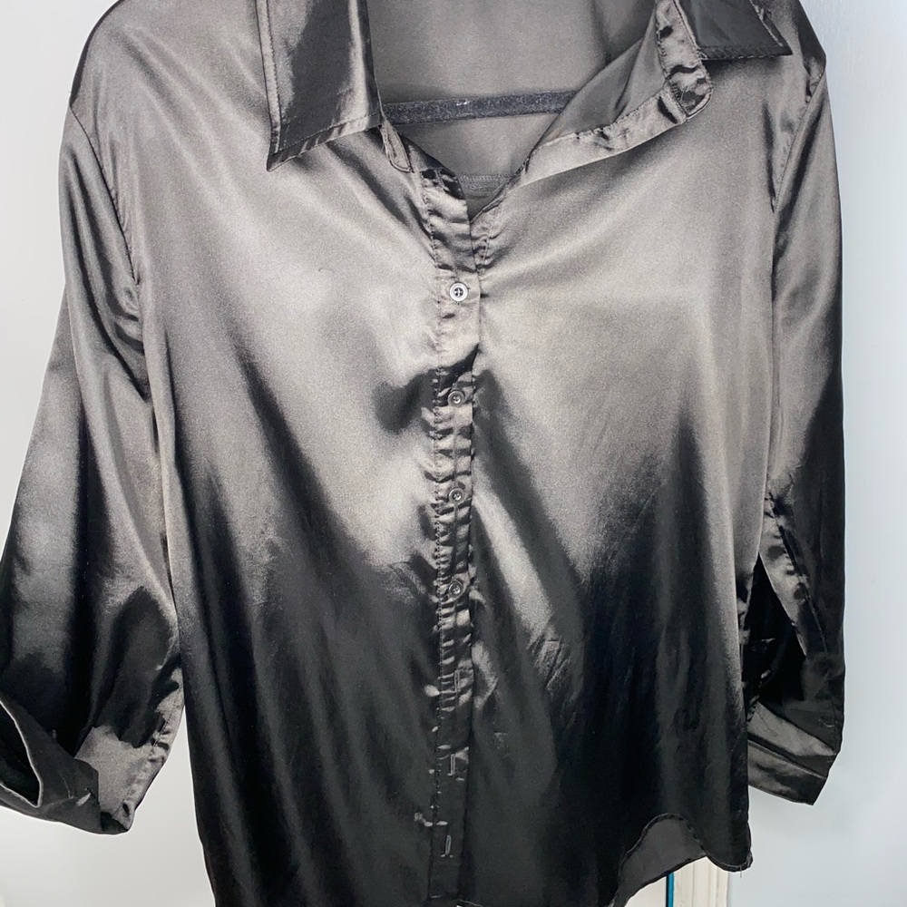 Black Satin Button Front - image 4